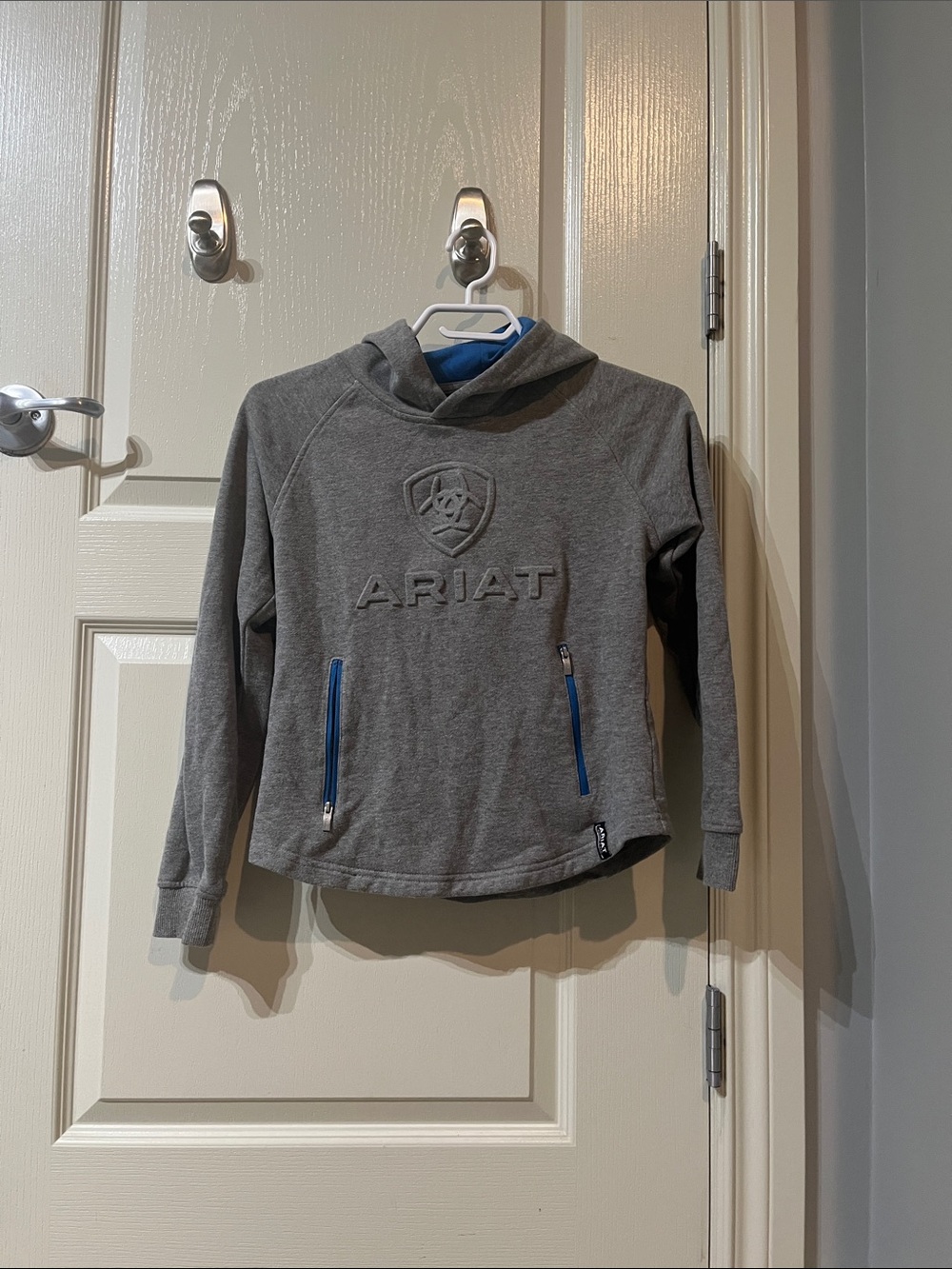 Ariat Kids Gray Hoodie with Blue Zip Accents
